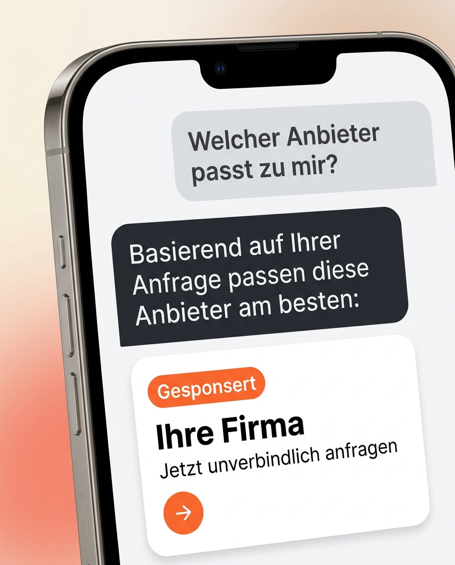 Smartphone-Mockup: gesponserte Anzeige unterhalb einer ChatGPT-Antwort
