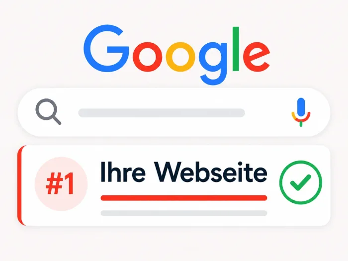 Google Suchergebnis zeigt Ihre Webseite auf Platz 1 mit grünem Bestätigungshaken