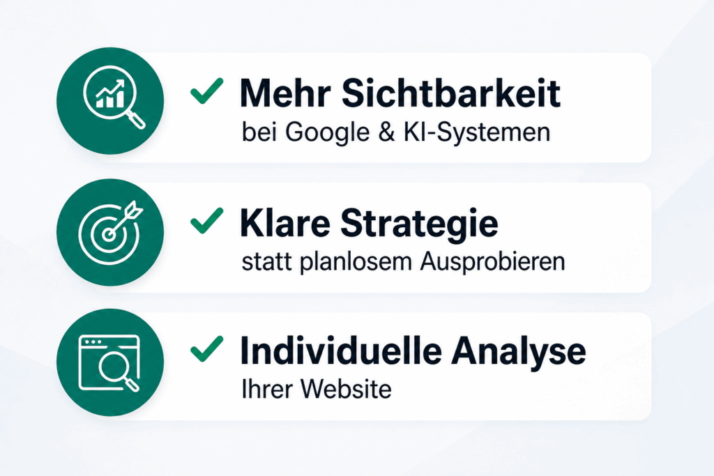 Mehr Sichtbarkeit bei Google und KI-Systemen durch klare SEO Strategie und individuelle Website Analyse